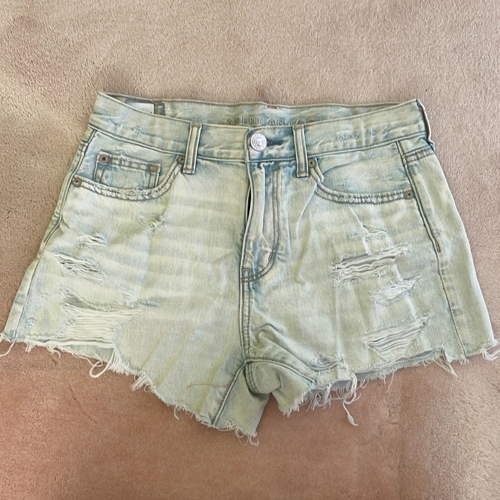 American Eagle Hi Rise Festival Midi Denim Shorts